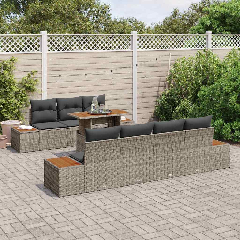 Garten-Sofa-Set mit Speicher 8 pcs Grau Poly Rattan